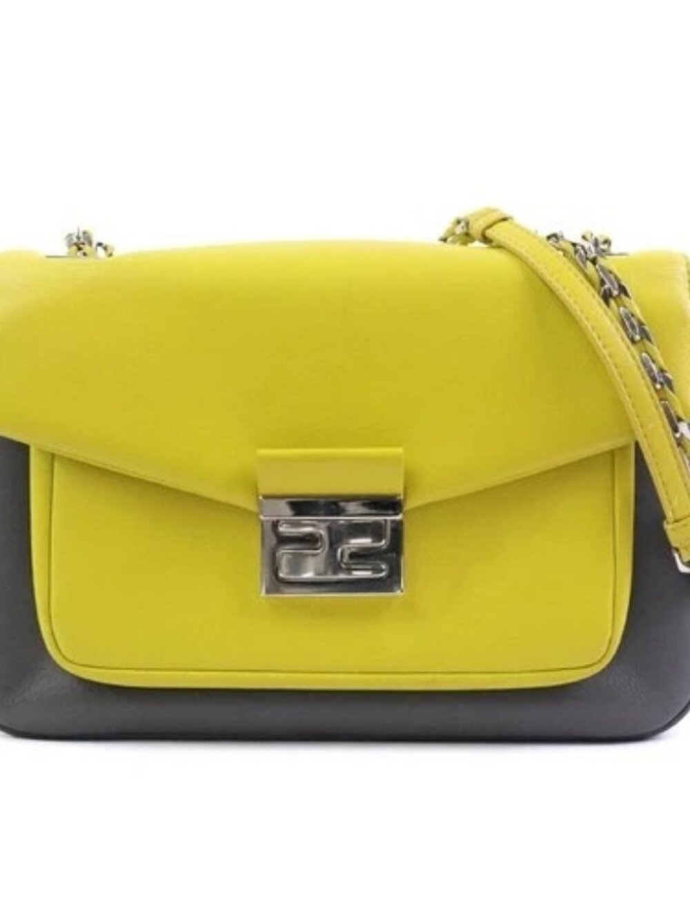 Auth FENDI Shoulder Bag Yellow/Gray/Silver Leather/Metal - h32478a